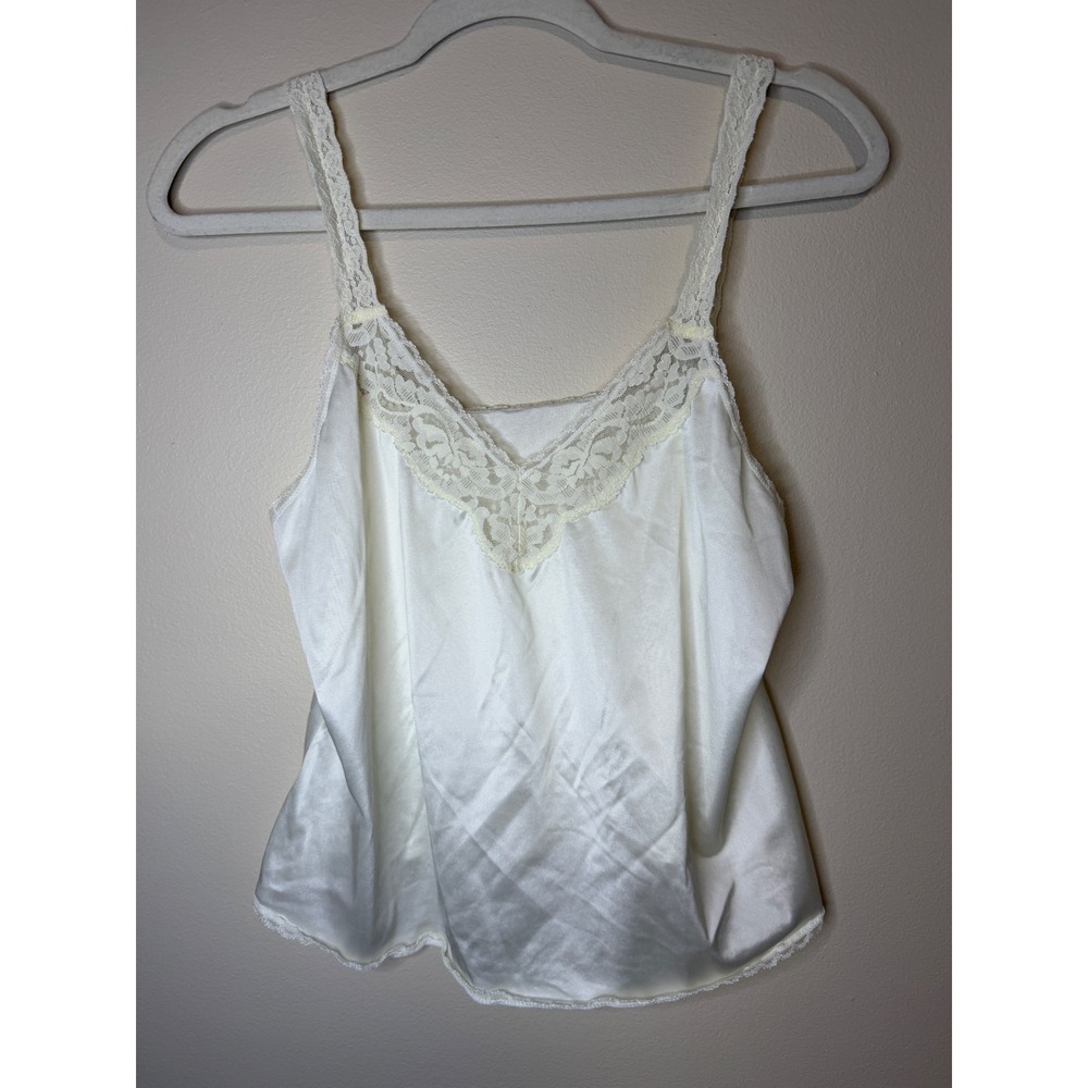 Vintage Vanity Fair Nylon Teddy Lingerie Cream Lace Camisole Romper Size 36